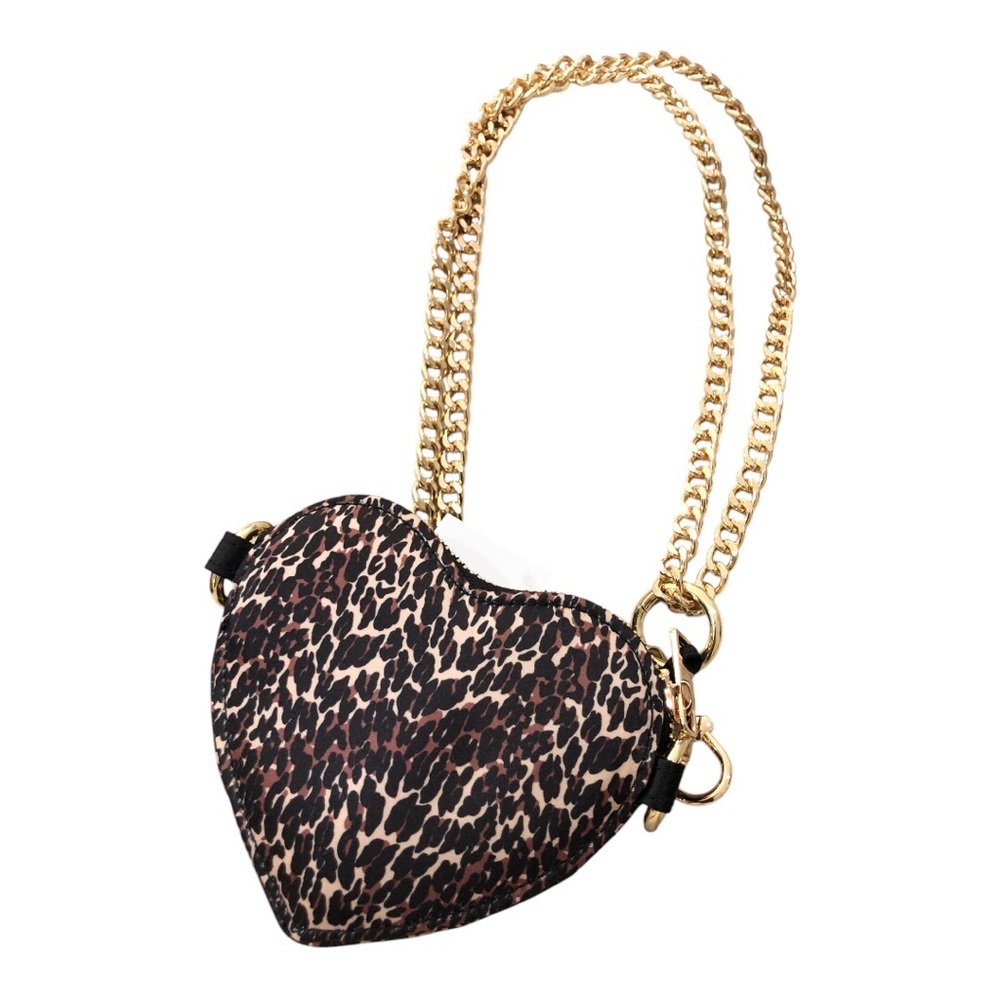 Betsey Johnson leopard animal print heart shaped gold chain mini‎ crossbody new